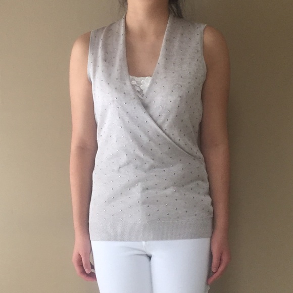 Metallic Stud Knit Cache V-Neck