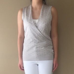 Metallic Stud Knit Cache V-Neck