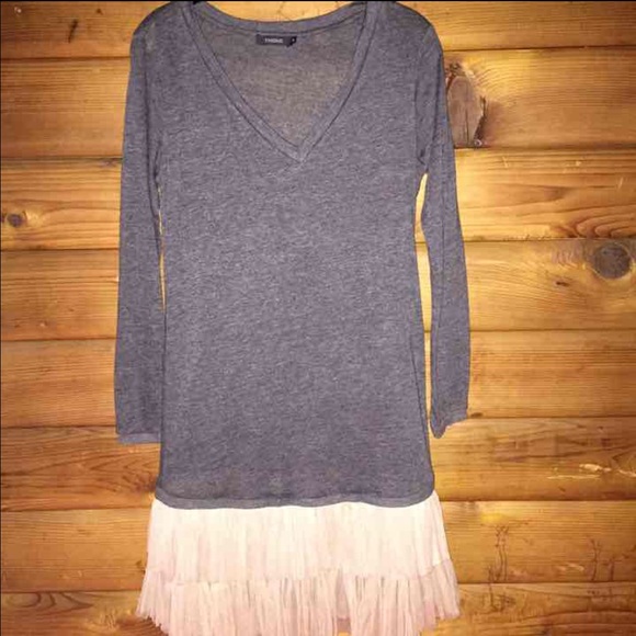 Dresses & Skirts - Grey Long Sleeve Dress with Pink Trim