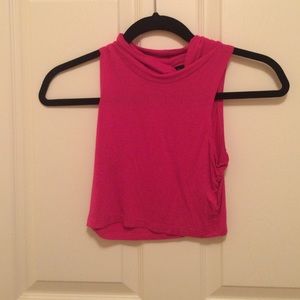 Hot pink turtleneck crop top
