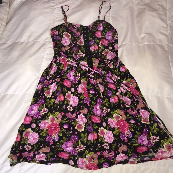 Dark floral print sun dress - Picture 1 of 4