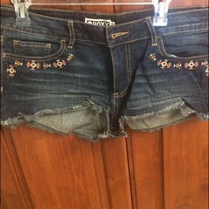 Tribal print jean shorts