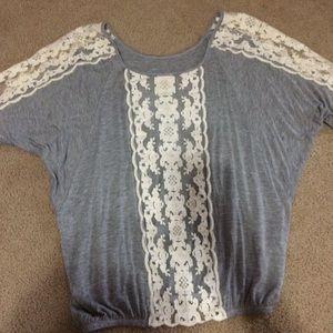 SOLD! Gray/cream top with lace inlays