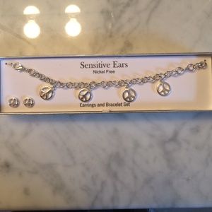 Peace Sign Earrings and Bracelet Set