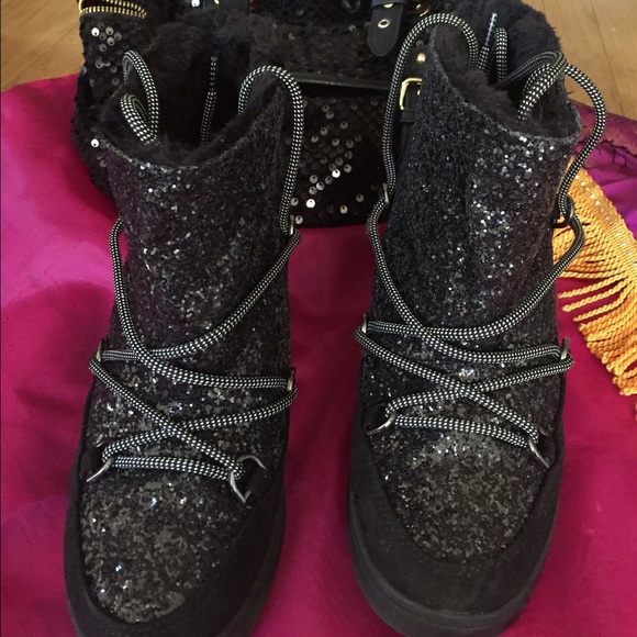 Juicy Couture black sequin booties