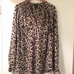 Leopard Mandarin Collar Chiffon Top Plus Size 1