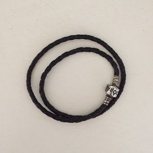Black Leather Double Cord Pandora Bracelet