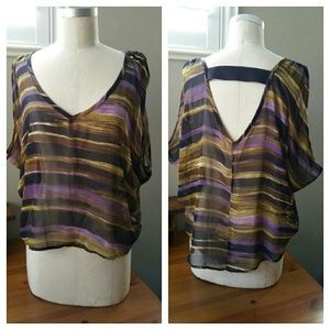 Sheer Chiffon Open Shoulder Top