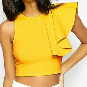 Yellow Cropped Ruffle Top