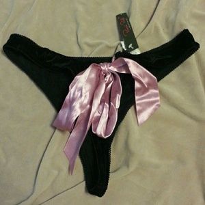 Black Velvet Bow Back Thong