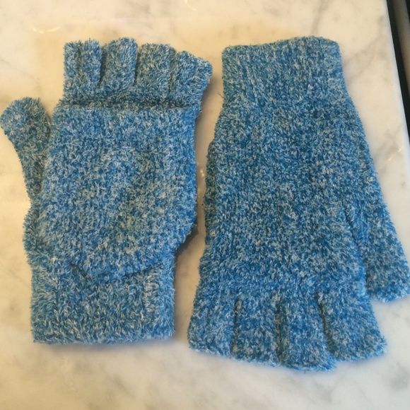 Blue and White Fingerless Gloves