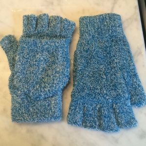 Blue and White Fingerless Gloves