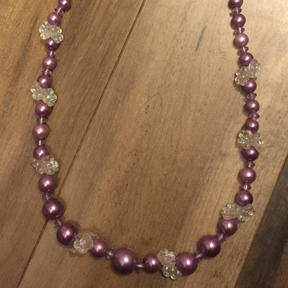 Vintage Necklace Purple Beads / Flowers