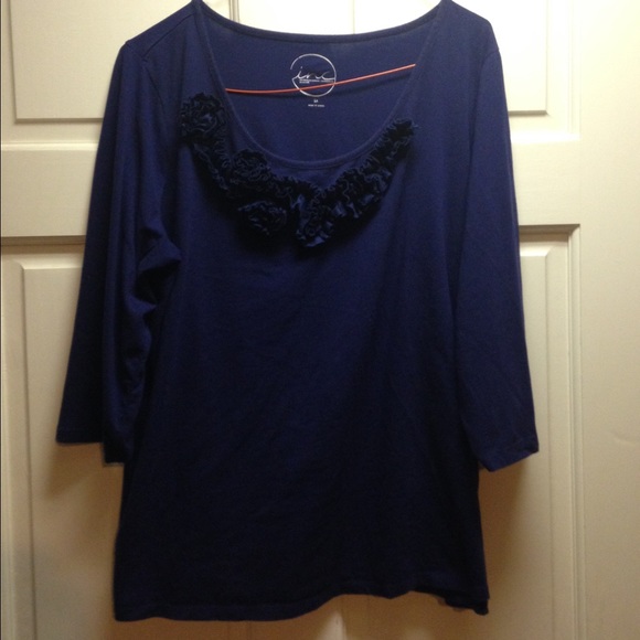navy embellished top with 3/4 sleeves