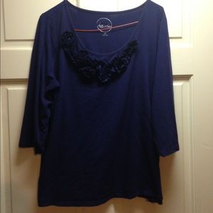 navy embellished top with 3/4 sleeves