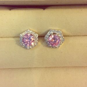 Pink or blue Earring with removable halo setting