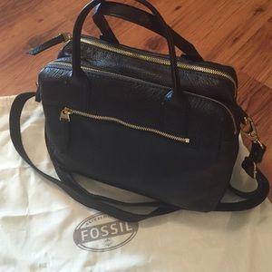 Fossil Leather Erin Satchel Black Handbag Purse