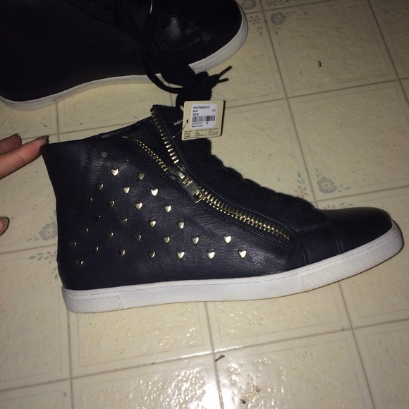 Forever 21 Shoes - Black high top sneakers with gold heart studs