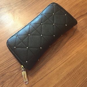 Steve Madden Black Studded Zip Around Wallet