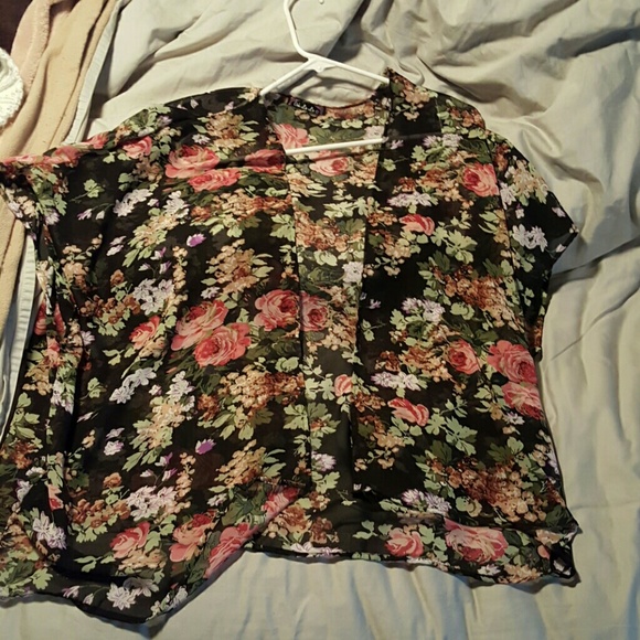 Black floral chiffon shirt