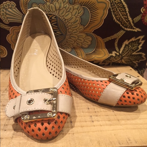 FSNY Orange and Taupe Laser Cut Ballet Flats - 8
