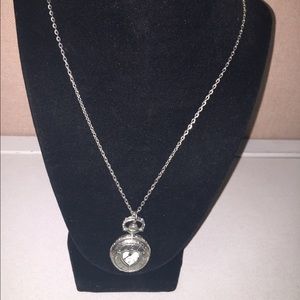 Long Silver Pocket Watch Necklace