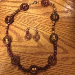 Wooden Necklace and Earring Set