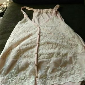 Faux Button-Up Lacy Pink Rewind Tank