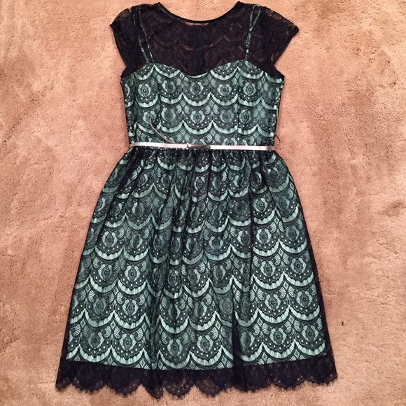 Mint Green and Navy Lace Dress