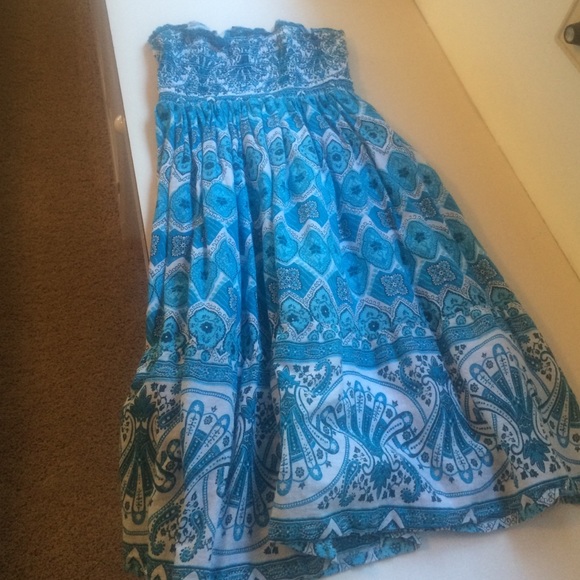 Blue strapless dress. Size small.