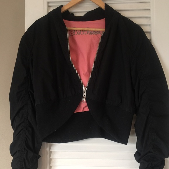 Black BB Dakota bomber jacket with pink lining!