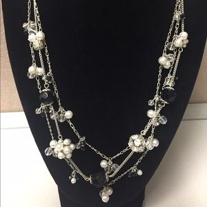 Pearl, Black Onyx and Silver Multi Strand Necklace