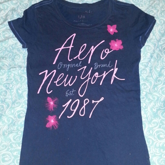 Navy Aeropostal shirt with pink flowers