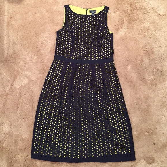 Navy and Yellow Eyelet Dress