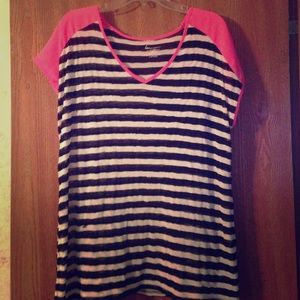 Lane Bryant striped top with pink sleeves