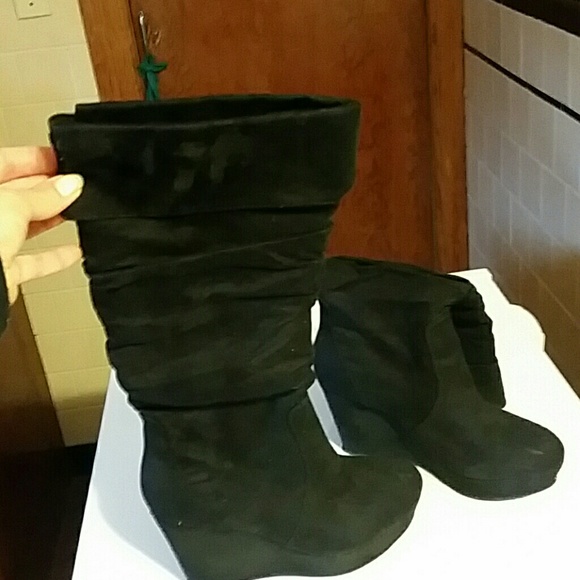 suede almost knee high platform boots