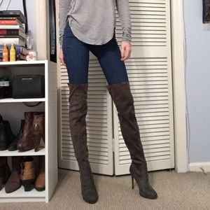 Gray Thigh High Faux Suede Boots