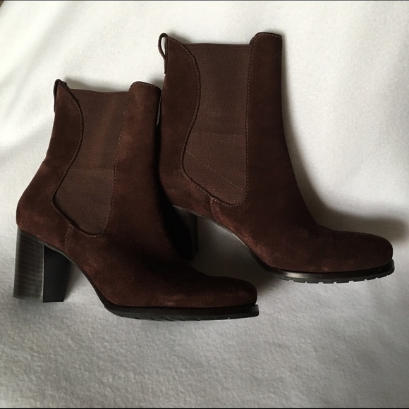 👢 COLE HAAN Brown Suede Leather Boots Heels 8 - Picture 2 of 4