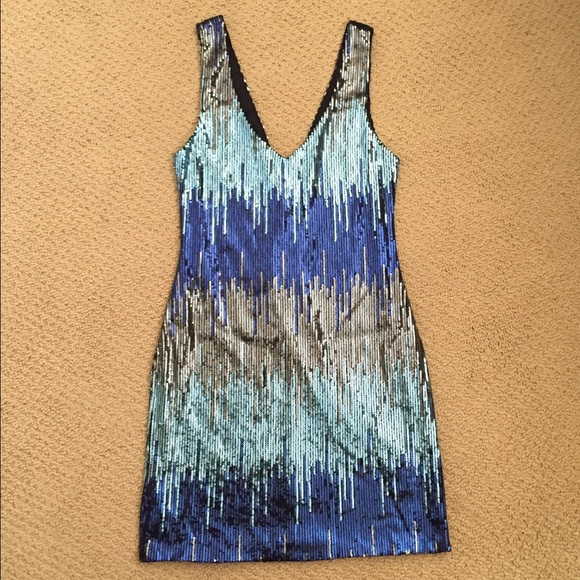 Blue and silver sequined dress