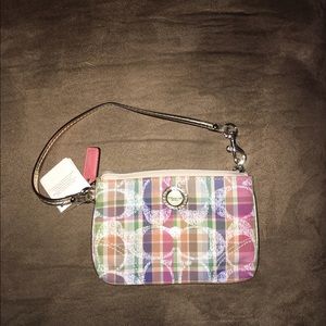 NWT Coach plaid wristlet with sequins