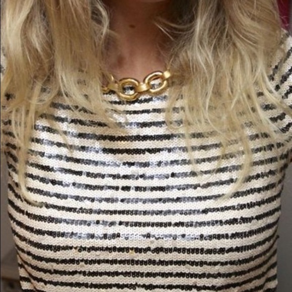 ❌SOLD❌J.Crew striped sequin fancy tee - Picture 2 of 4