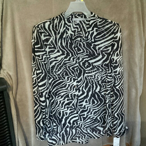 NY Collection sheer button up blouse