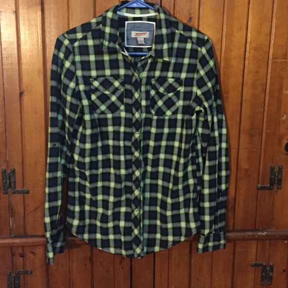 Green and Black Button Down Blouse
