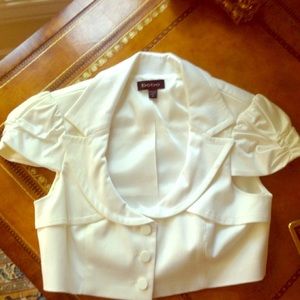White Satin Cropped Bebe Vest w/ Pleating