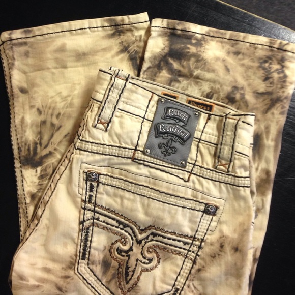 tan rock revival jeans