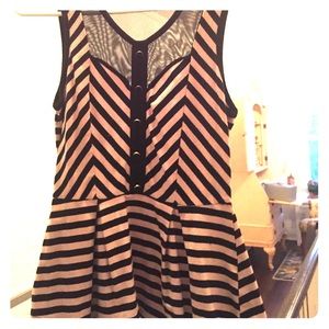 Open back mesh/striped peplum tank