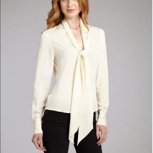 Rachel Zoe Ivory stretch silk tie neck blouse