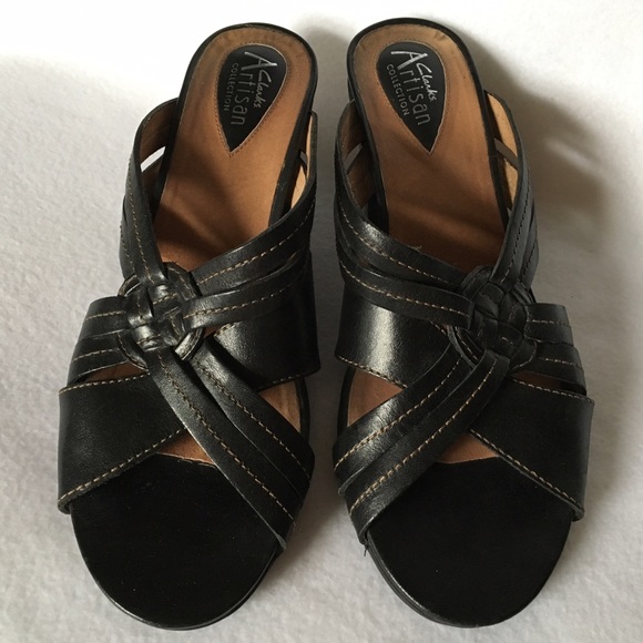 🌿 CLARKS Artisan Collection Black Leather Heels 8 - Picture 2 of 4