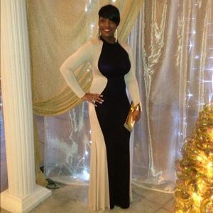 Cream and Black Semi Formal Maxi Dress