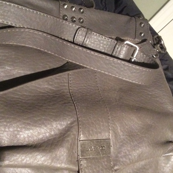 WICKED Gray Leather SPIKED Joe's Jeans Messenger Bag UNISEX LAPTOP Crossbody EUC - Picture 3 of 4